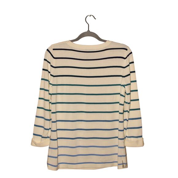 TALBOTS $78 White Striped Knit Tunic Sweater Lace-Up Detail PM‎ - Picture 2 of 4